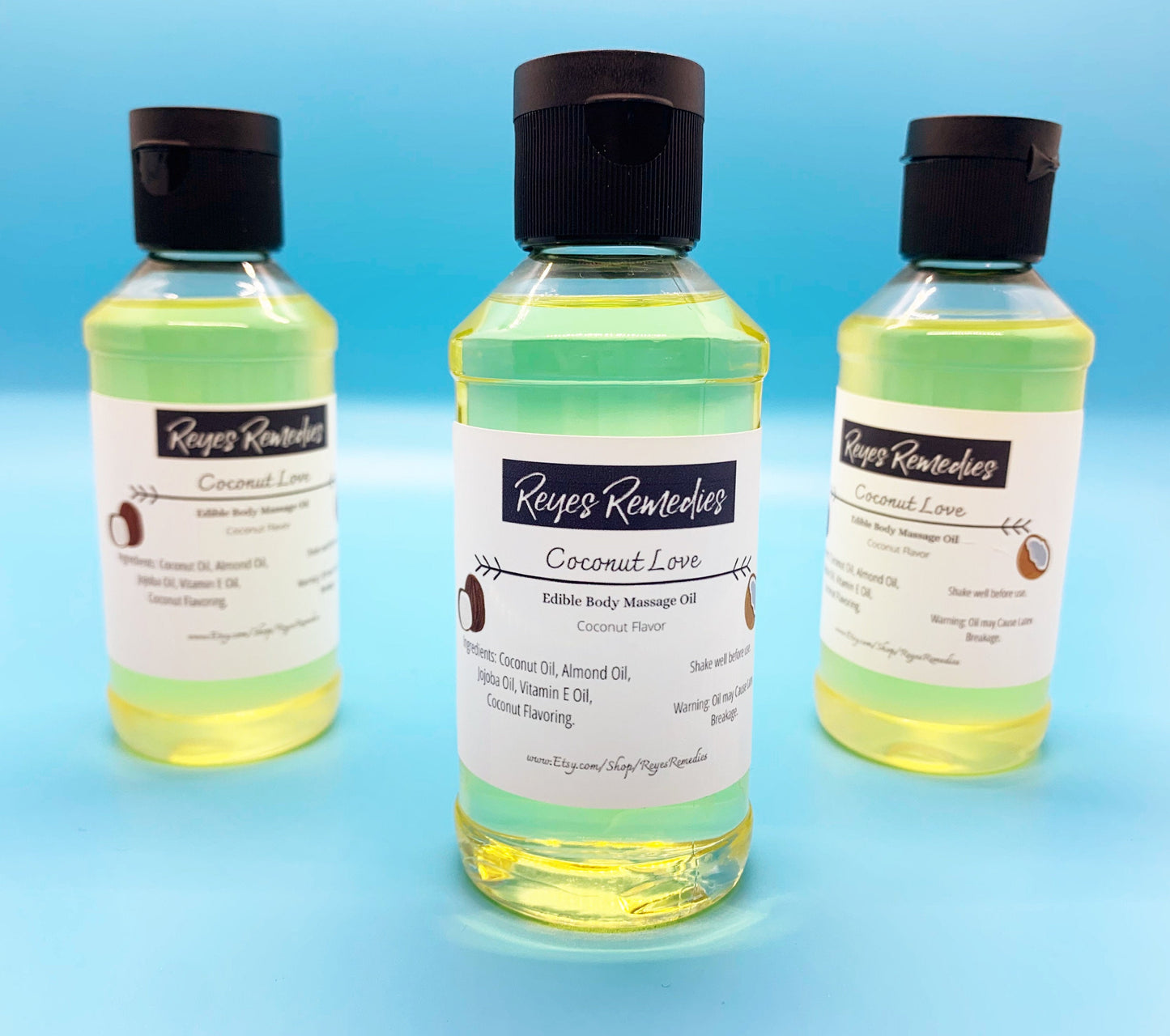 Bundle of 3 Edible Body Massage Oils-Caramel, Coconut & your choice of Flavor